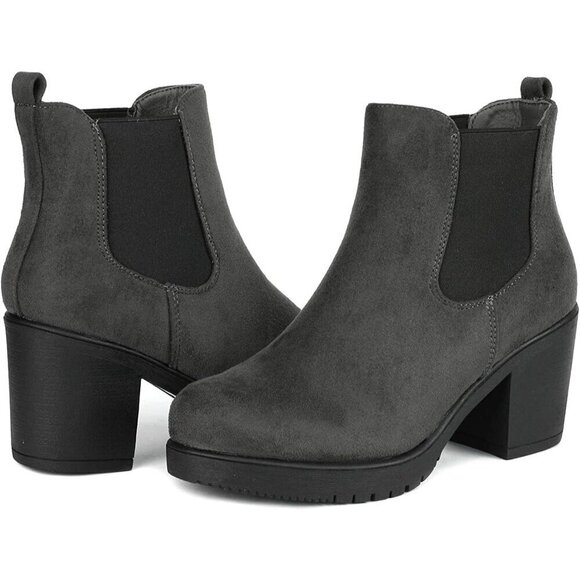 DREAM PAIRS Women's High Chunky Heel Grey Ankle Boots - Picture 3 of 8